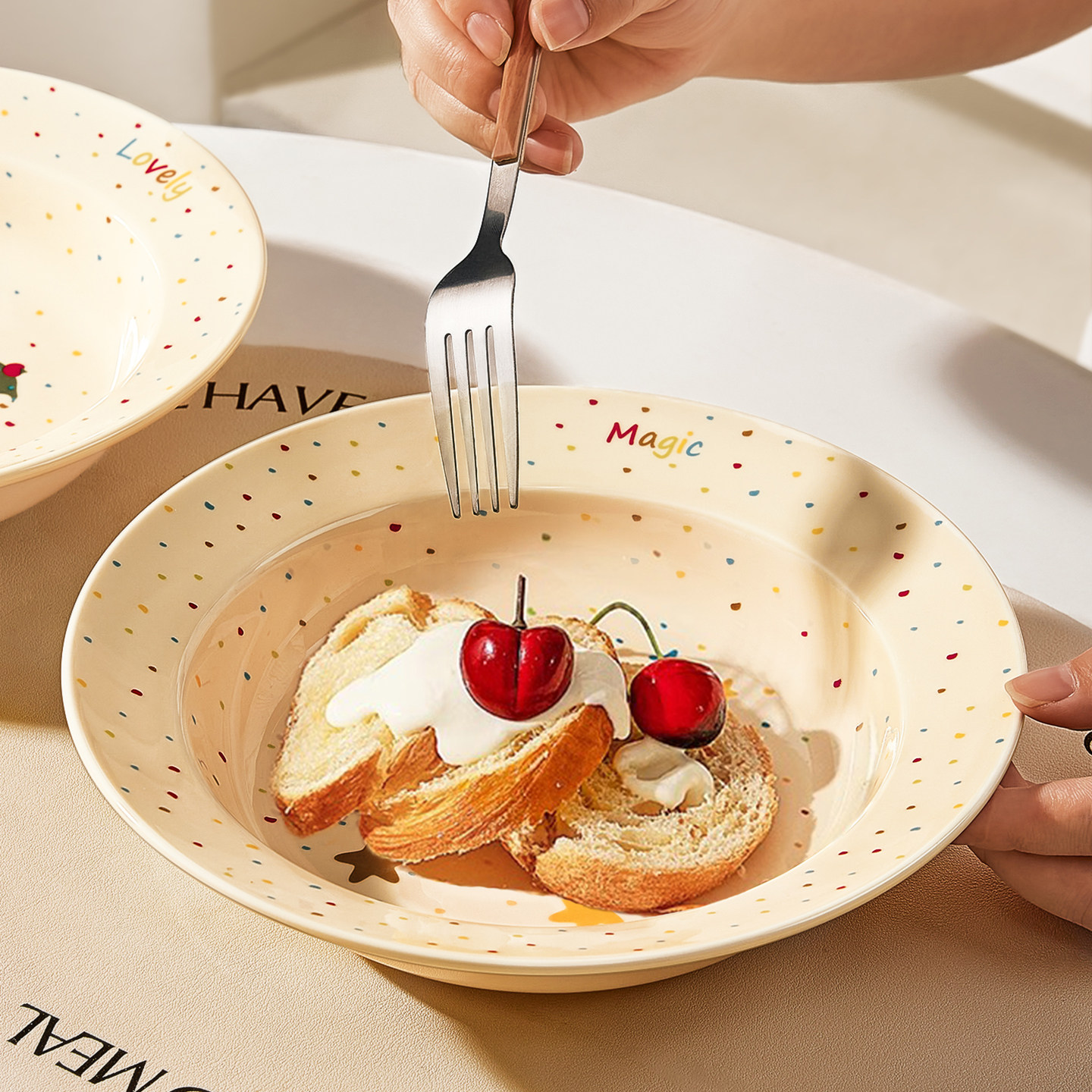 可爱草帽盘子家用甜品水果沙拉早餐盘好看的brunch餐盘意大利面盘,餐饮具,盘,淘宝优惠券,粉丝福利购,淘宝优惠卷