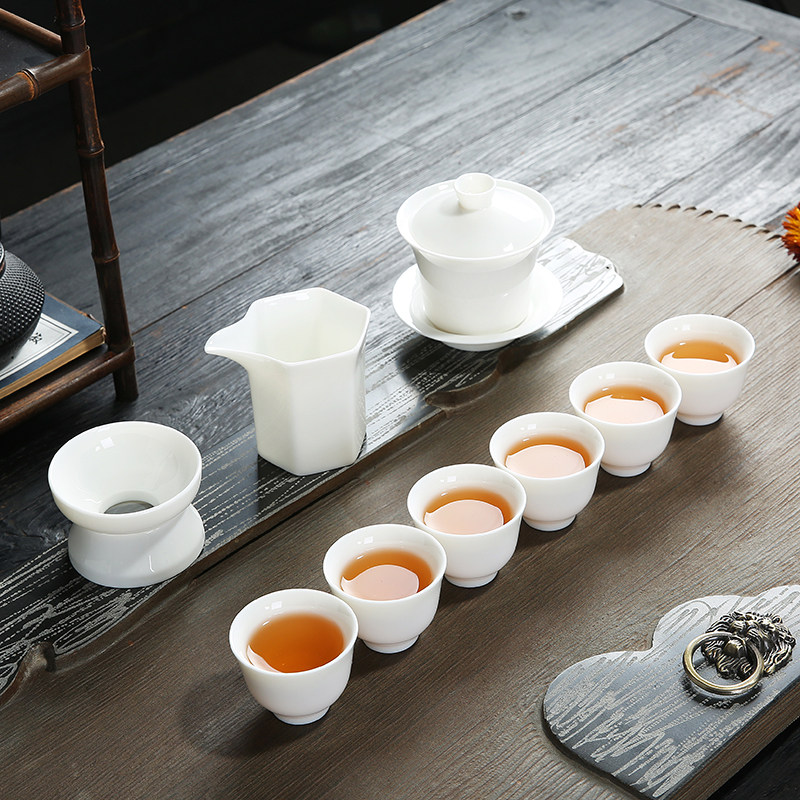 沐茶境白瓷茶具德化白羊脂玉瓷功夫茶具套装盖碗茶杯办公礼品茶具