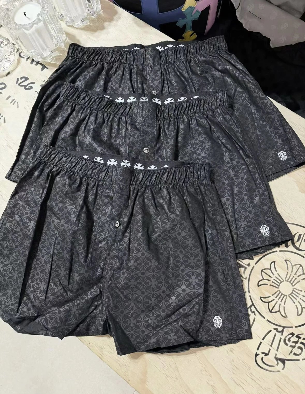 thumbnail for (In Stock Immediate Shipping) Wendi Independent CH Subtle Pattern Style Shorts, Custom Woven and Dyed Fabric, Bai Linda Embroidery