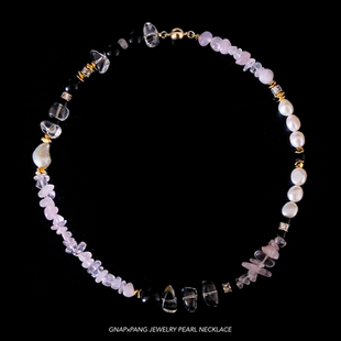 GNAPxPANG JEWELRY梦溪苑夜樱淡水珍珠粉晶黑玛瑙项链叠戴INS复古