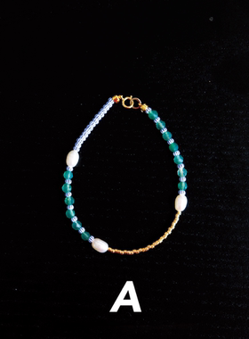 GNAPxPANG JEWELRY龙角散假日 珍珠绿玛瑙拼接古董琉璃 串珠手链