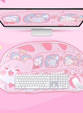 FTTOT可爱卡通猫咪巴士鼠标垫 加厚超大电脑办公桌垫高颜值键盘垫