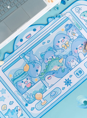 FTTOT鲨鱼娃娃机鼠标垫卡通可爱超大办公桌垫电脑键盘垫可爱ins风