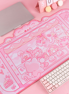 FTTOT原创猫咪娃娃机鼠标垫 超大加厚键盘垫可爱卡通女生办公桌垫