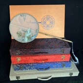 苏州蓝色红色团扇精品锦盒复古扇子盒喜扇盒高端龙纹宋锦礼品盒女