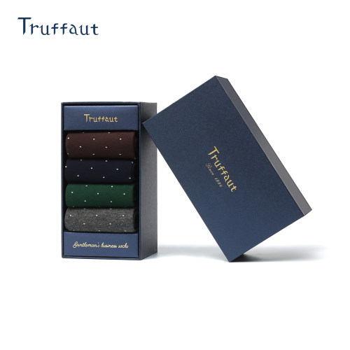 truffaut正装纯棉波点中筒袜