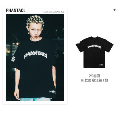 范特西logo刺绣火焰印花短袖上衣