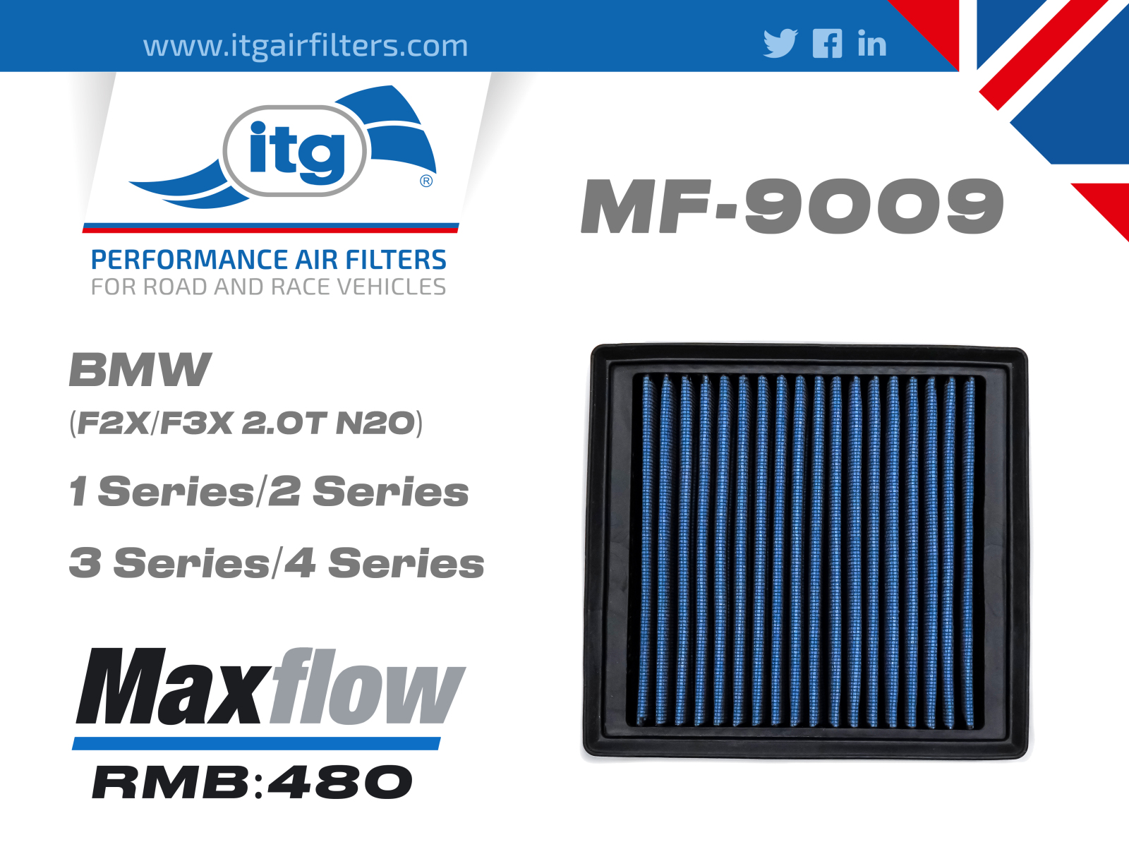 ITG高流量风格滤清器空滤适用于1系 F20 2系 F22 F23 3系 F30 F35