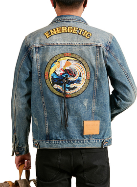 秋冬季重工复古蓝色牛仔外套男高街翻领衬衣夹克2025美式宽松上衣