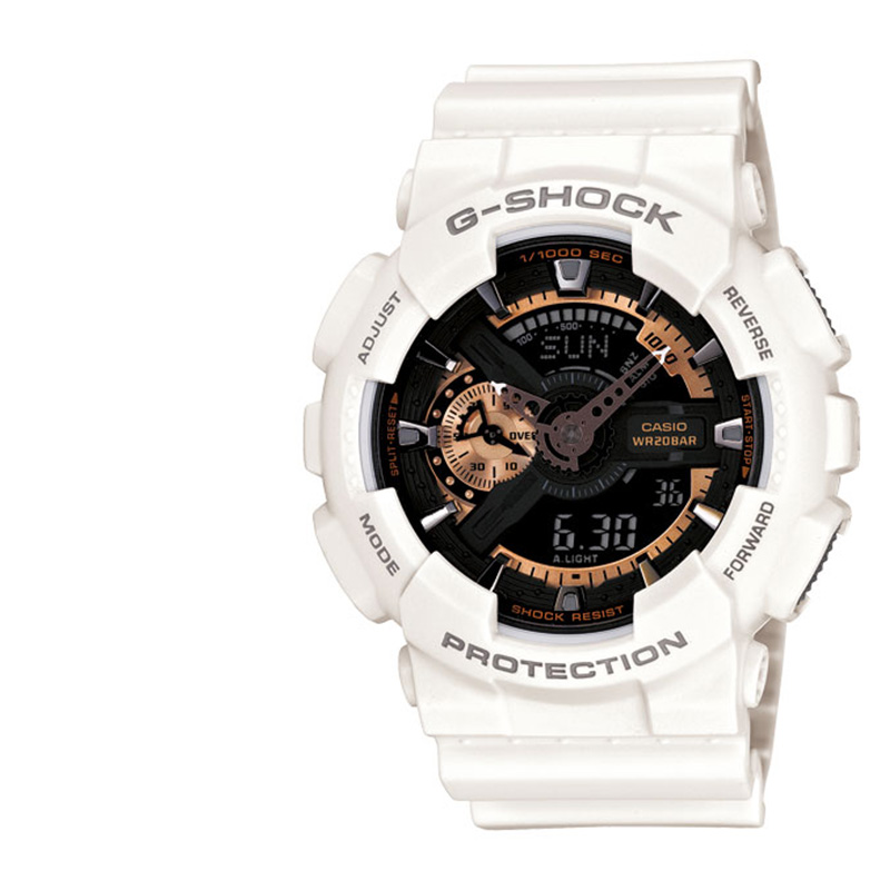 卡西欧白金手表男g-shock运动防水学生指针小白色女表ga-110rg-7a