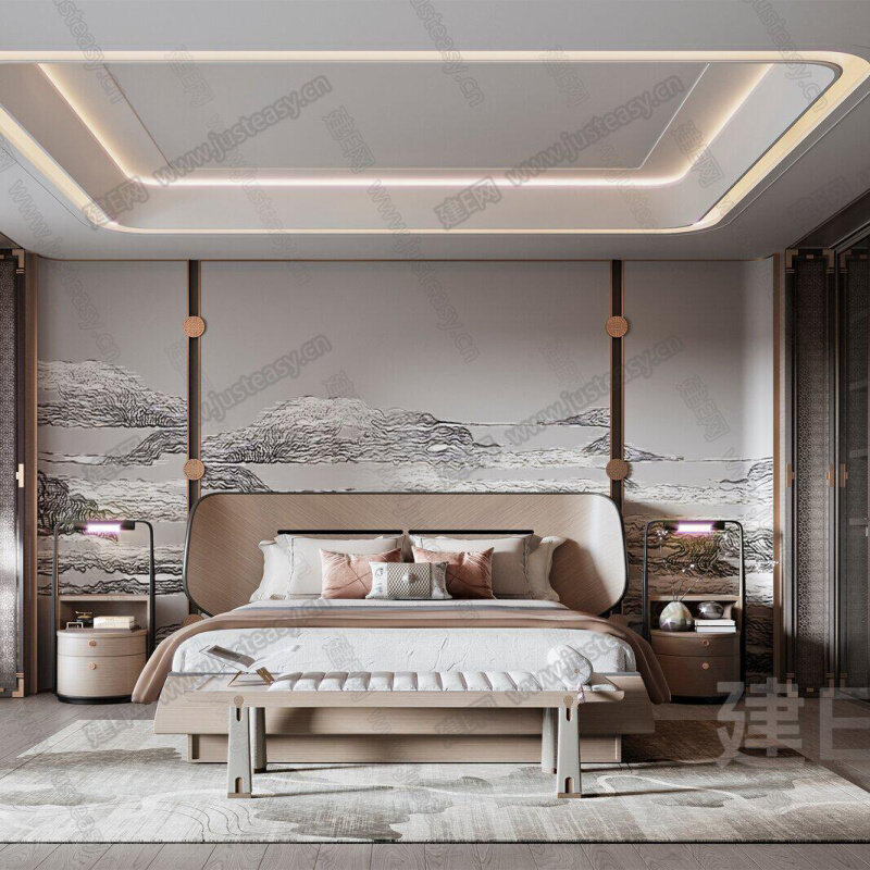 新中式实木床现代轻奢乌金木酒店客房别墅样板间家用主卧双人床