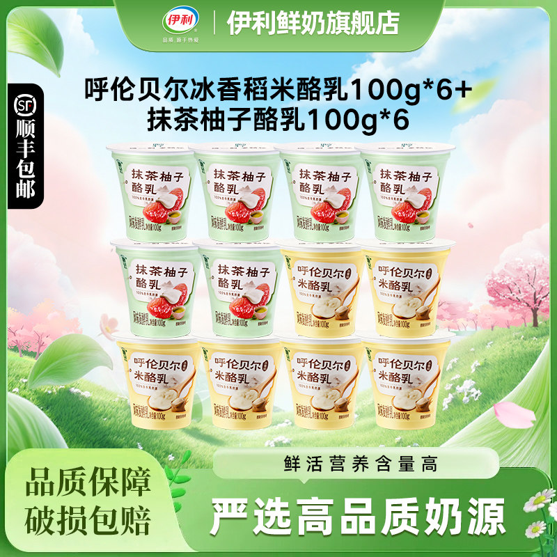 伊利畅轻呼伦贝尔冰香稻米酪乳抹茶柚子酪乳100g*3多口味组合装