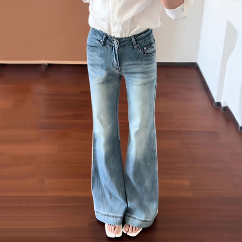 春夏复古低腰微喇拖地牛仔裤女