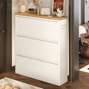 超薄钢制翻斗鞋柜家用门口室内一体靠墙入户玄关柜大容量铁皮鞋柜