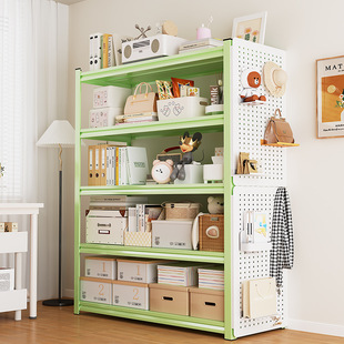 洞洞板置物架书架多层货架家用客厅阳台整理收纳储物架子钢制书柜