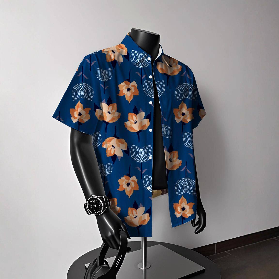 多巴胺穿搭夏季菠萝印花夏威夷花衬衫男短袖高级感潮沙滩休闲衬衣