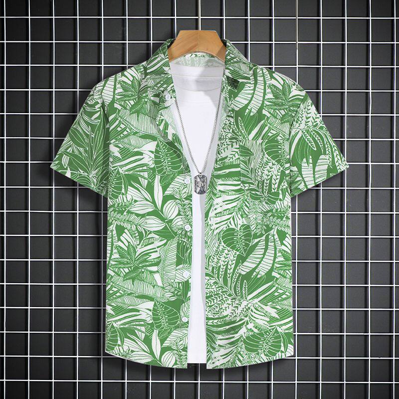 沙滩衬衫男短袖冰丝海边度假男装三亚旅行穿搭男生夏威夷情侣套装