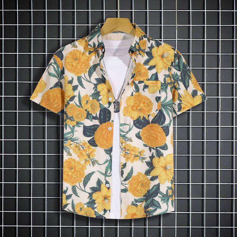 夏威夷衬衫短裤夏季潮流宽松短袖两件套炸街海边青春情侣沙滩套装