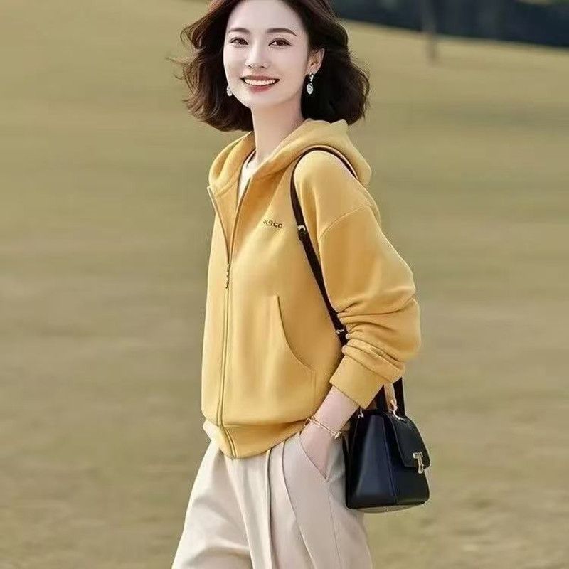 【M-4XL/4色】2025秋季外套女长袖卫衣拉链时尚洋气休闲纯色上衣