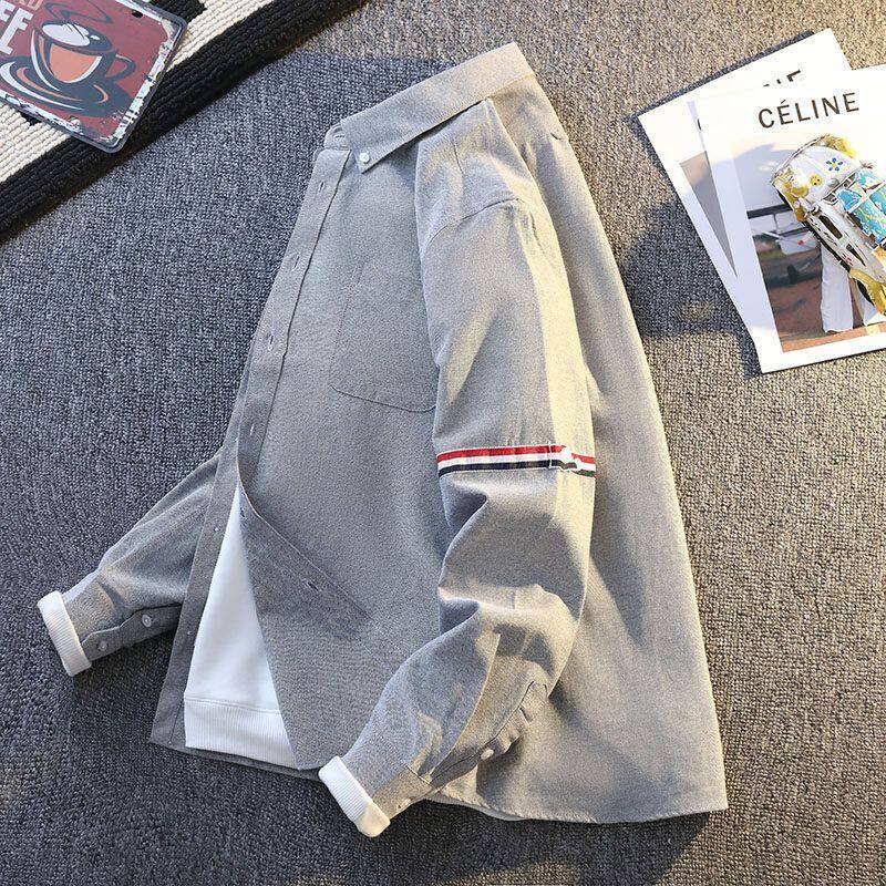 白衬衫男款春秋季港风衬衣男士外套痞帅休闲上衣青少年新中式男装