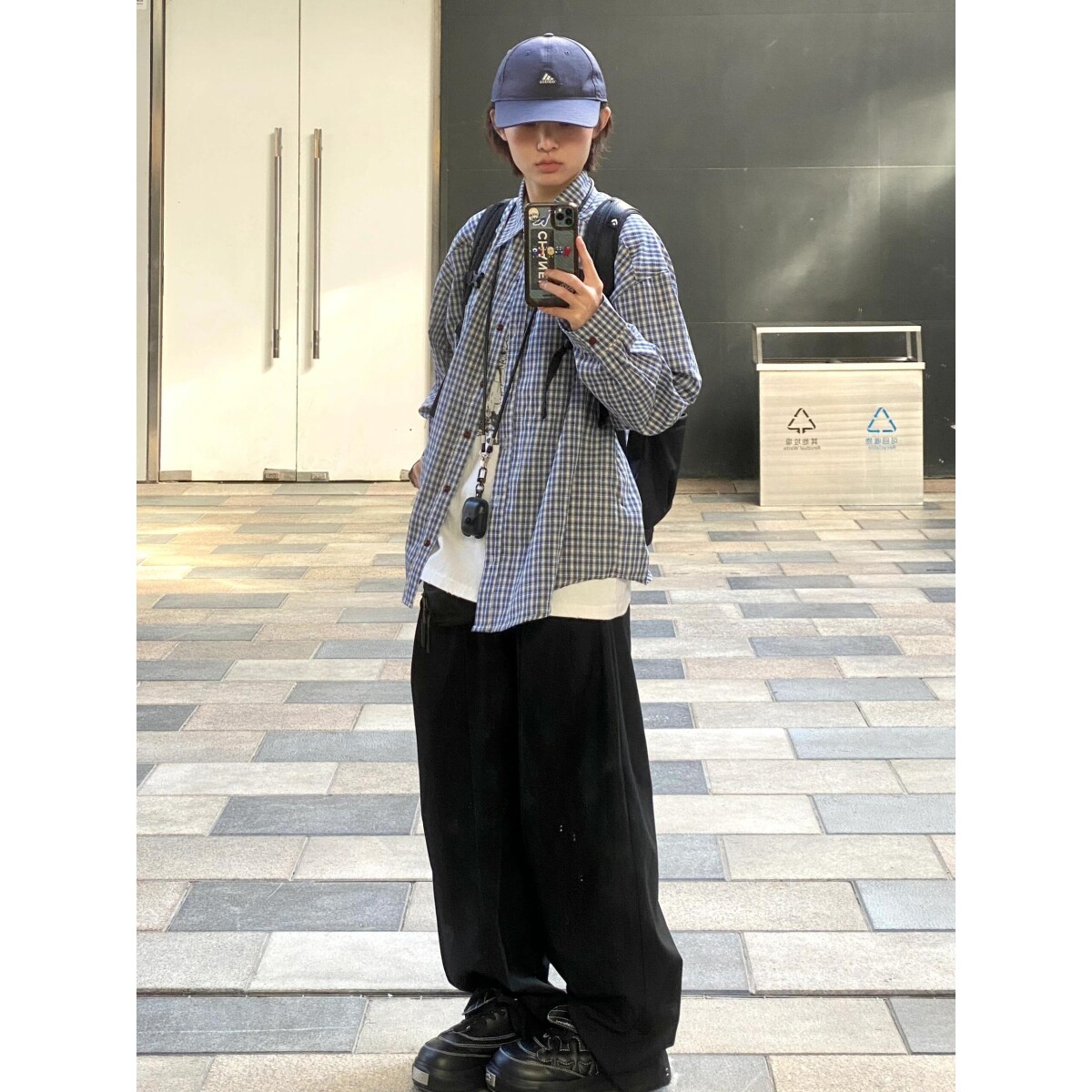 美式复古蓝色格子衬衫男春夏宽松慵懒风长袖衬衣cleanfit防晒外套