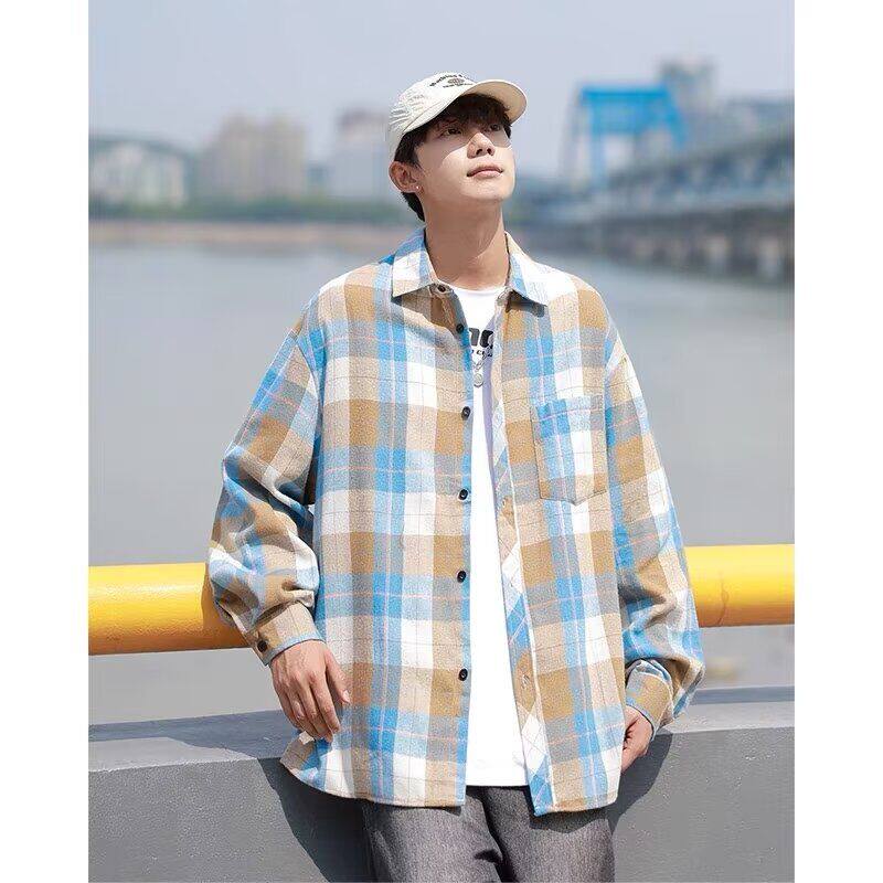 日系复古高级感格子衬衫男女2026春夏季撞色休闲衬衣高街百搭外套