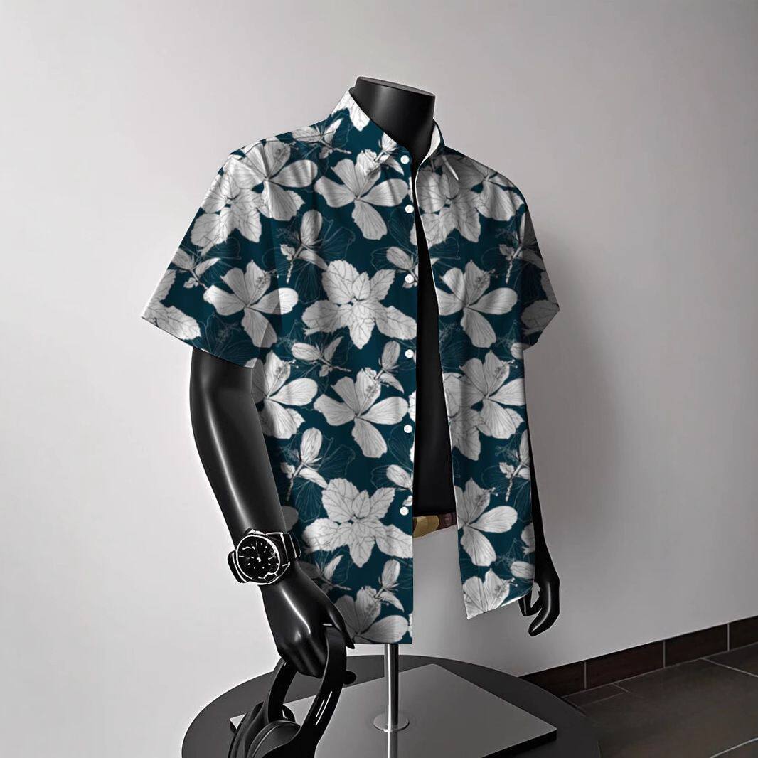 夏威夷冰丝开衫短袖花衬衫夏季薄款男女情侣款海边度假露营衬衣男