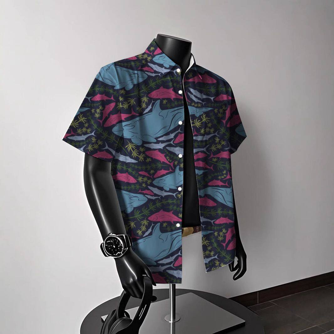 冰丝花衬衫男短袖夏季海洋素夏威夷沙滩衬衣痞帅休闲宽松外套男