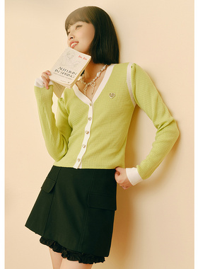 EF撞色针织开衫V领修身显瘦2025秋季新款时尚减龄小众上衣