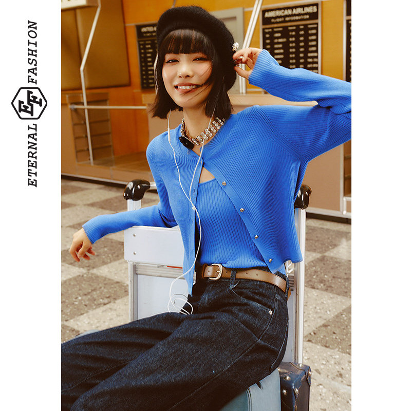 EF温柔风针织开衫吊带背心2025冬季新款两件套短款百搭内搭上衣