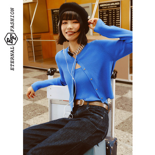 EF温柔风针织开衫吊带背心2025冬季新款两件套短款百搭内搭上衣