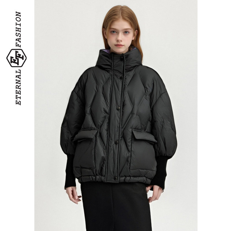 EF白鸭绒立领口袋宽松保暖羽绒服2025冬季新款设计感休闲外套,女装/女士精品,羽绒服,淘宝优惠券,粉丝福利购,淘宝优惠卷