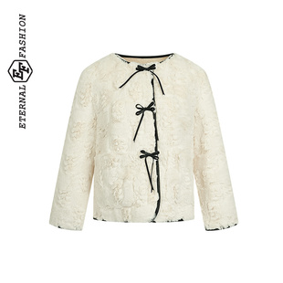 新中式女装EF国风白色短外套皮毛一体冬季新款独特超好看外套