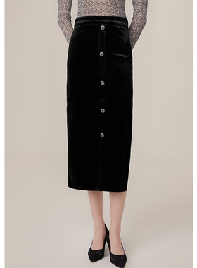 EF法式复古直筒显瘦半身裙2025冬季新款通勤百搭中长裙女