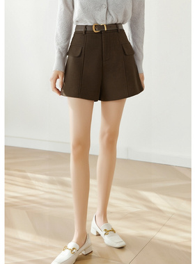 EF通勤风黑色高腰A字阔腿短裤2025冬季新款宽松百搭休闲裤