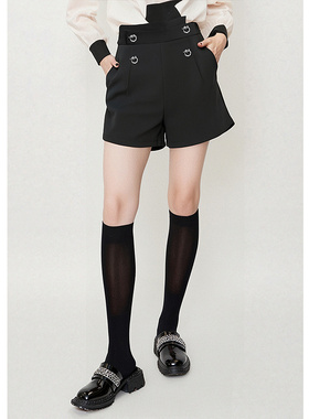 EF通勤黑色西装裤双排扣气质百搭2025秋季新款高腰显瘦阔腿短裤