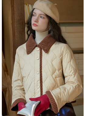 EF2025冬季新款复古撞色拼接白鸭绒短外套商场同款保暖气质羽绒服