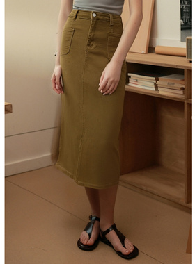 EF复古简约牛仔半身裙2025秋冬新款女腰带时尚a字裙开衩百搭裙