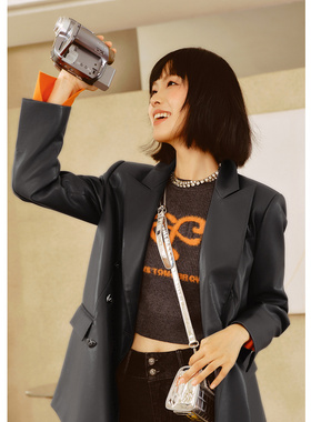 EF时尚字母设计感圆领针织衫2025冬季新款长袖修身显瘦毛衫女装