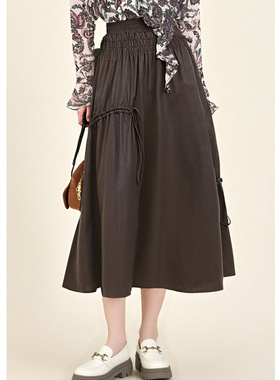 EF【商场同款】气质高腰半身裙女装2025秋冬新款高腰显瘦半身裙