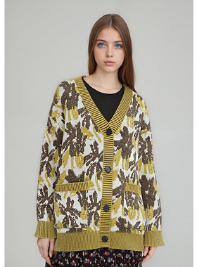 EF小众设计感时尚撞色拼接毛衫2025冬季新款小清新口袋针织开衫