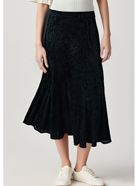 EF【商场同款】高腰时尚气质中长裙2025秋冬新款赫本风A字半身裙