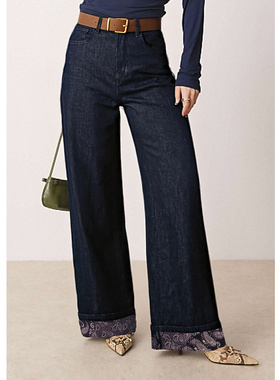 EF【商场同款】简约宽松长裤2025秋冬新款高腰休闲牛仔裤女装