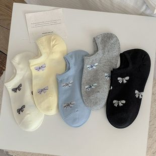 韩版 韩系ins潮甜美蝴蝶结船袜女夏薄款 浅口棉袜透气无骨短袜棉袜