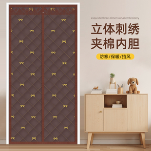 2025新款 棉门帘卧室家用隔断帘免打孔保暖防风门帘防冷气 刺绣冬季