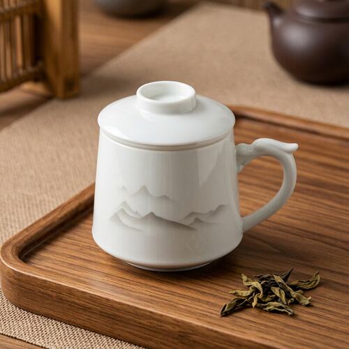 羊脂玉白瓷茶水过滤泡茶办公杯子