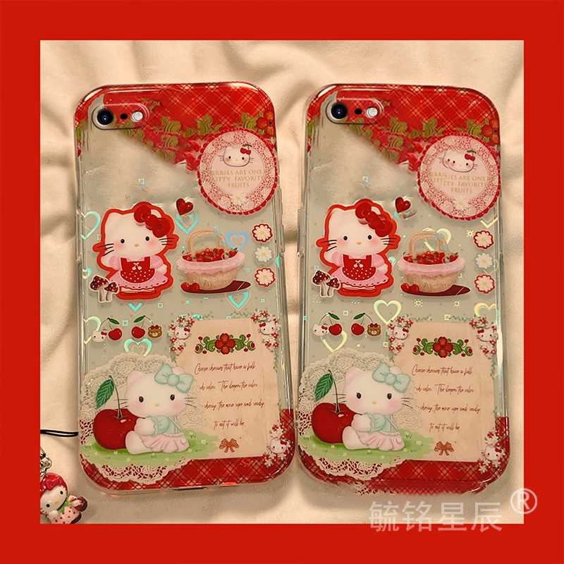 适用苹果8手机壳iphone7plus可爱se4红色kt猫se3透明se2带挂件6plus少女心hellokitty女6s超好看5高级感4全包