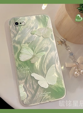 新款2024夏天绿色蝴蝶适用苹果x手机壳iPhone8Plus透明se3硅胶的2链条7挂件6小众5高级感xr羽纱xsmax夏天s八4