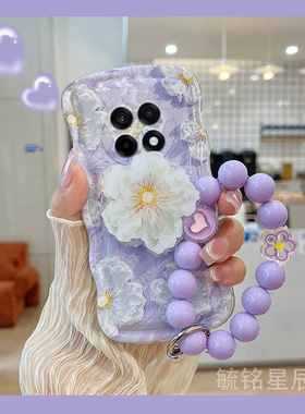 适用一加ace5手机壳ace5pro新款ace3油画3v紫色2v花朵2pro带支架的竞速版挂链13爆款13t韩系ins透明12波浪边