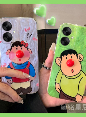 新款绿色蝴蝶结胖虎适用小米redmi红米13c手机壳12可爱立体10透明9硅胶的10XPro羽纱8镭射7创意6女款4/A/X/C